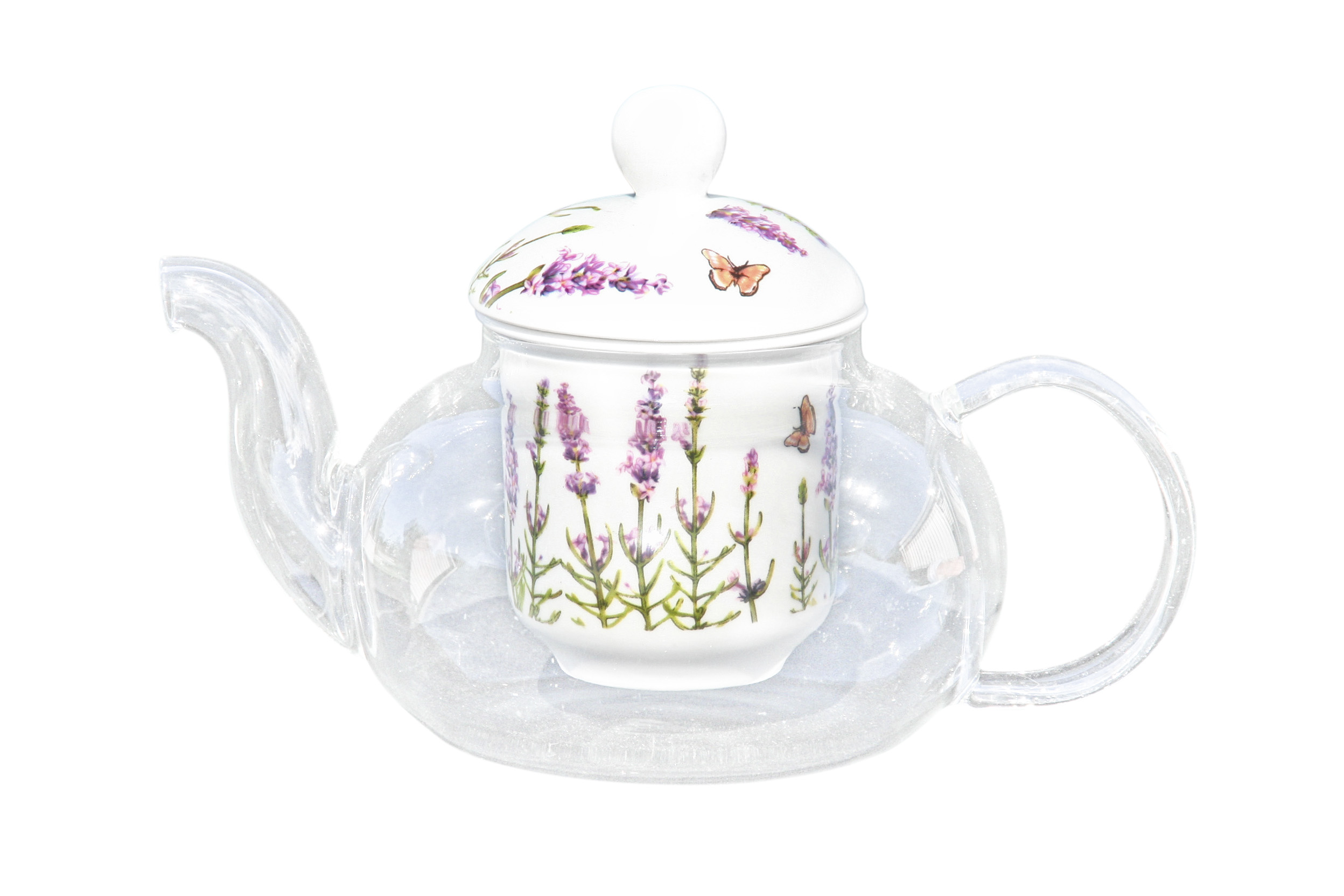 Glass/Porcelain Infused Teapot Lavender - Click Image to Close